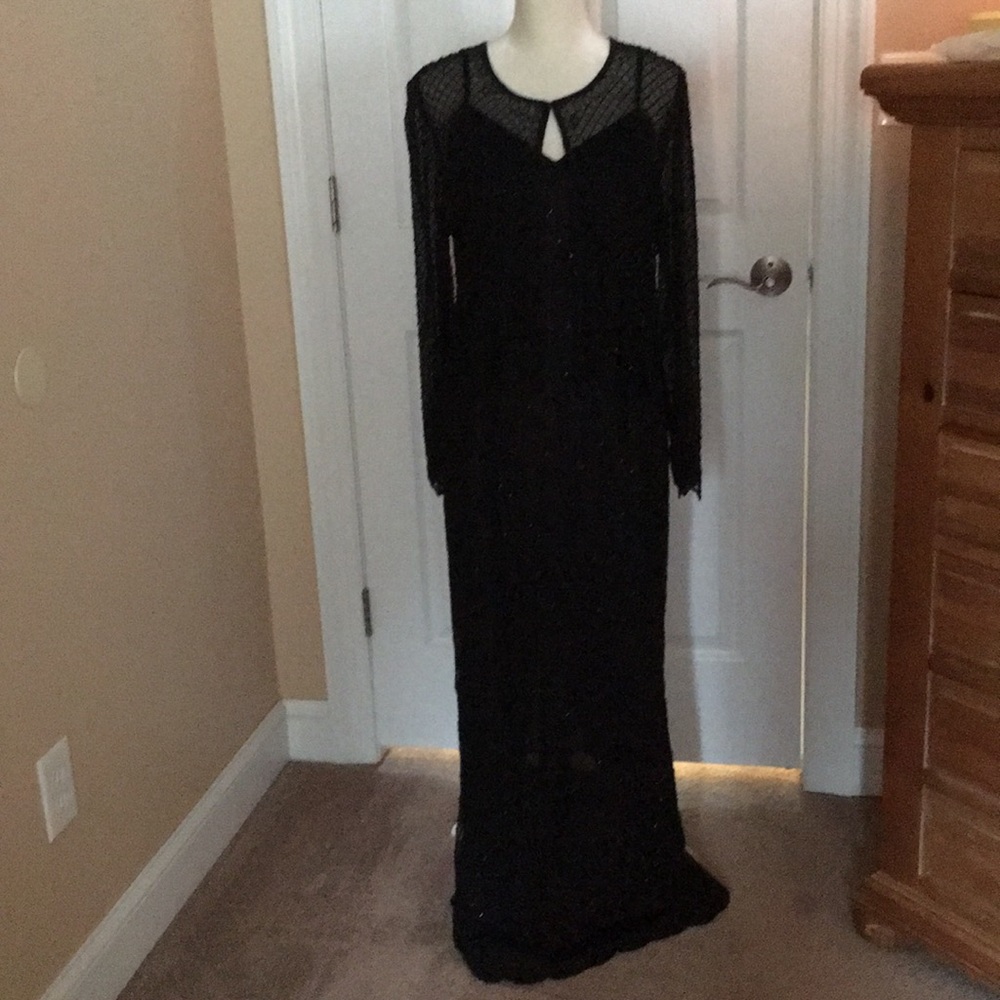 Elegant black beaded dress & jacket STENAY sz12